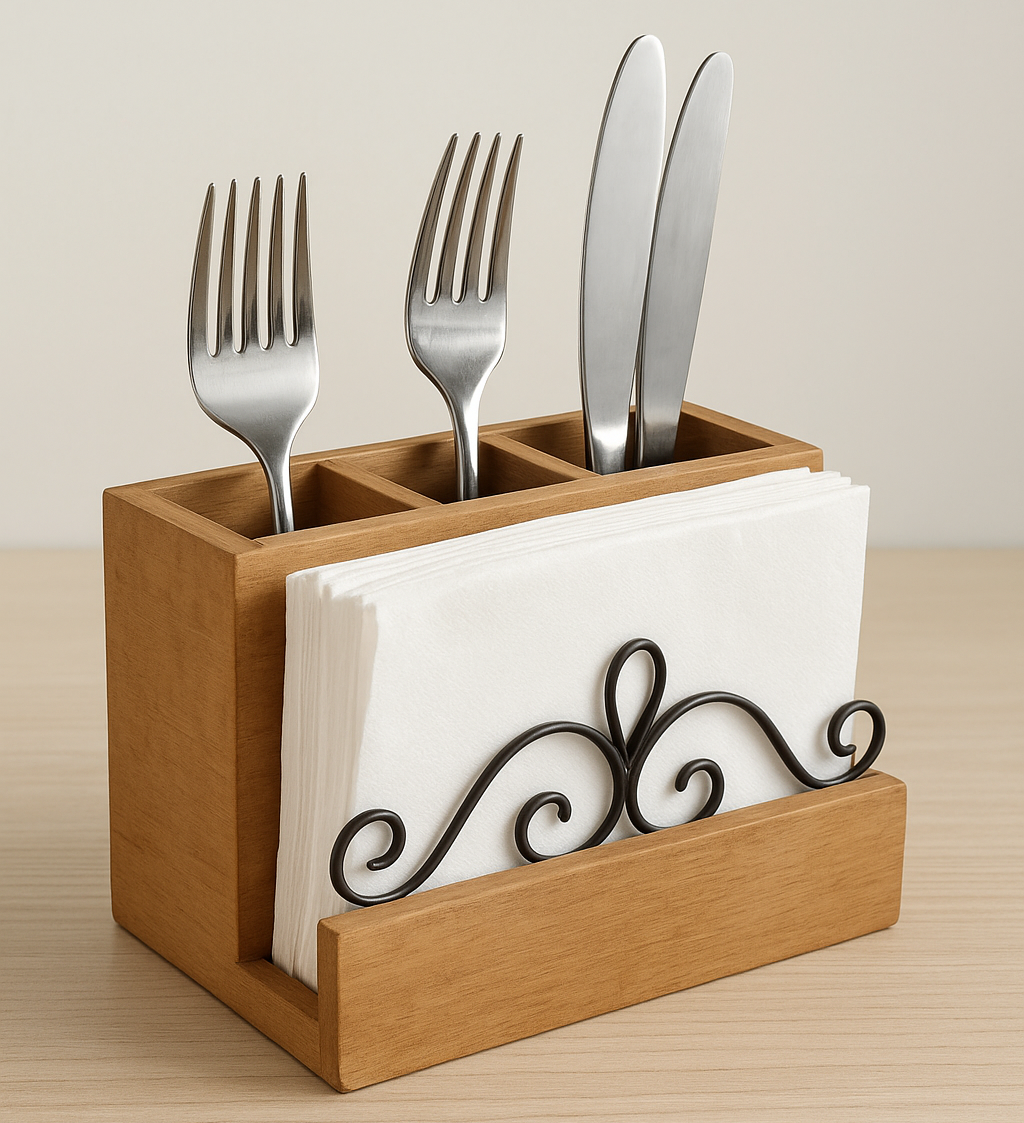 Wooden Cutlery & Tissue Organizer