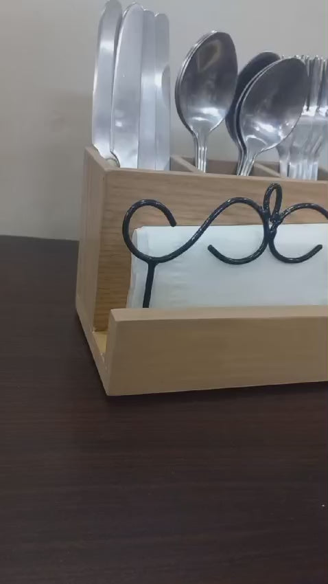 Wooden Cutlery & Tissue Organizer